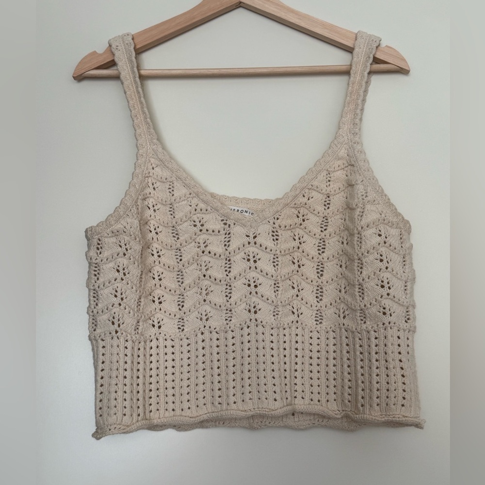 Veronica Beard Oswald Crochet Knit Cream Top